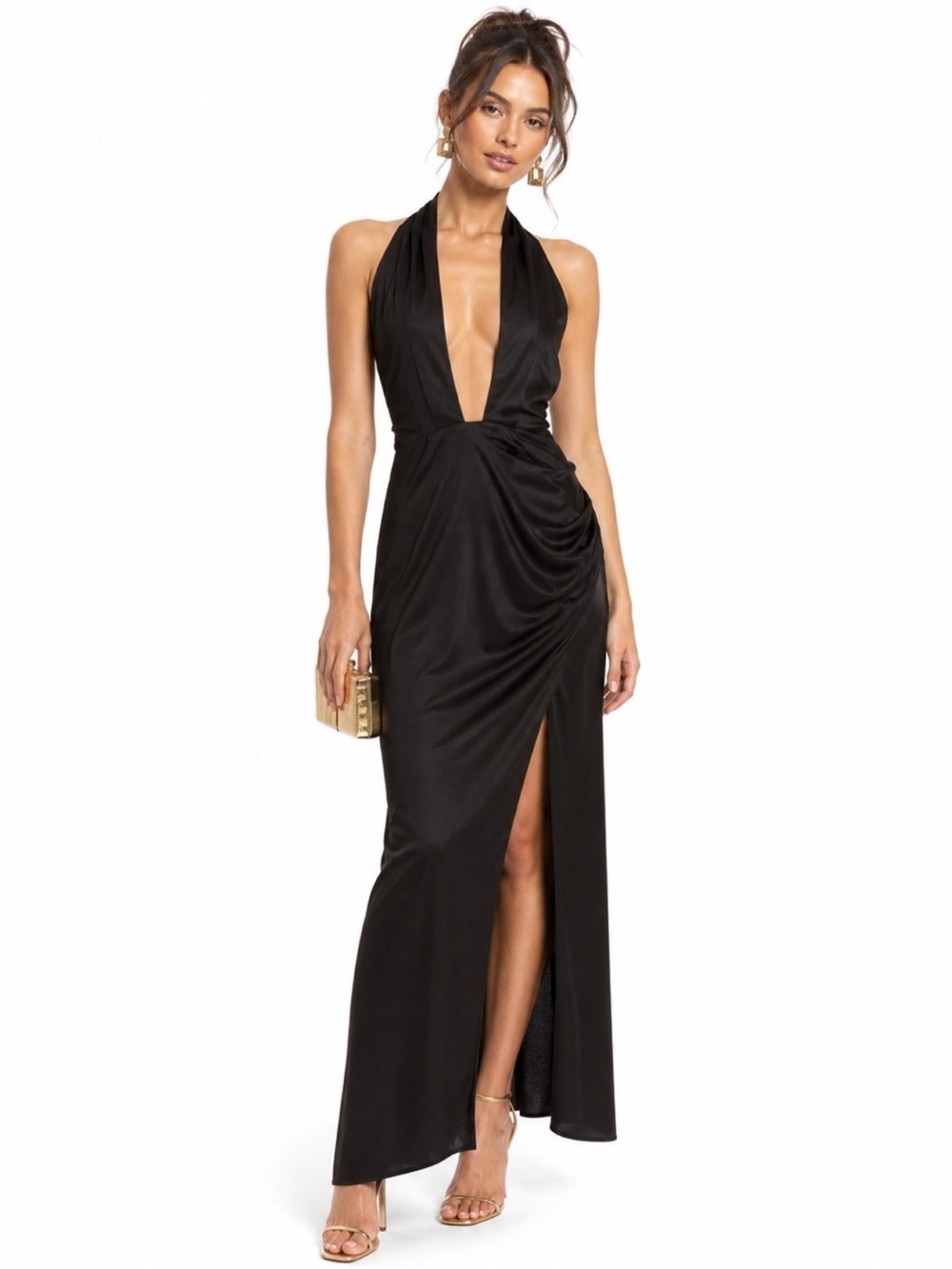Elliatt Brown Plunging Halter Maxi Gown